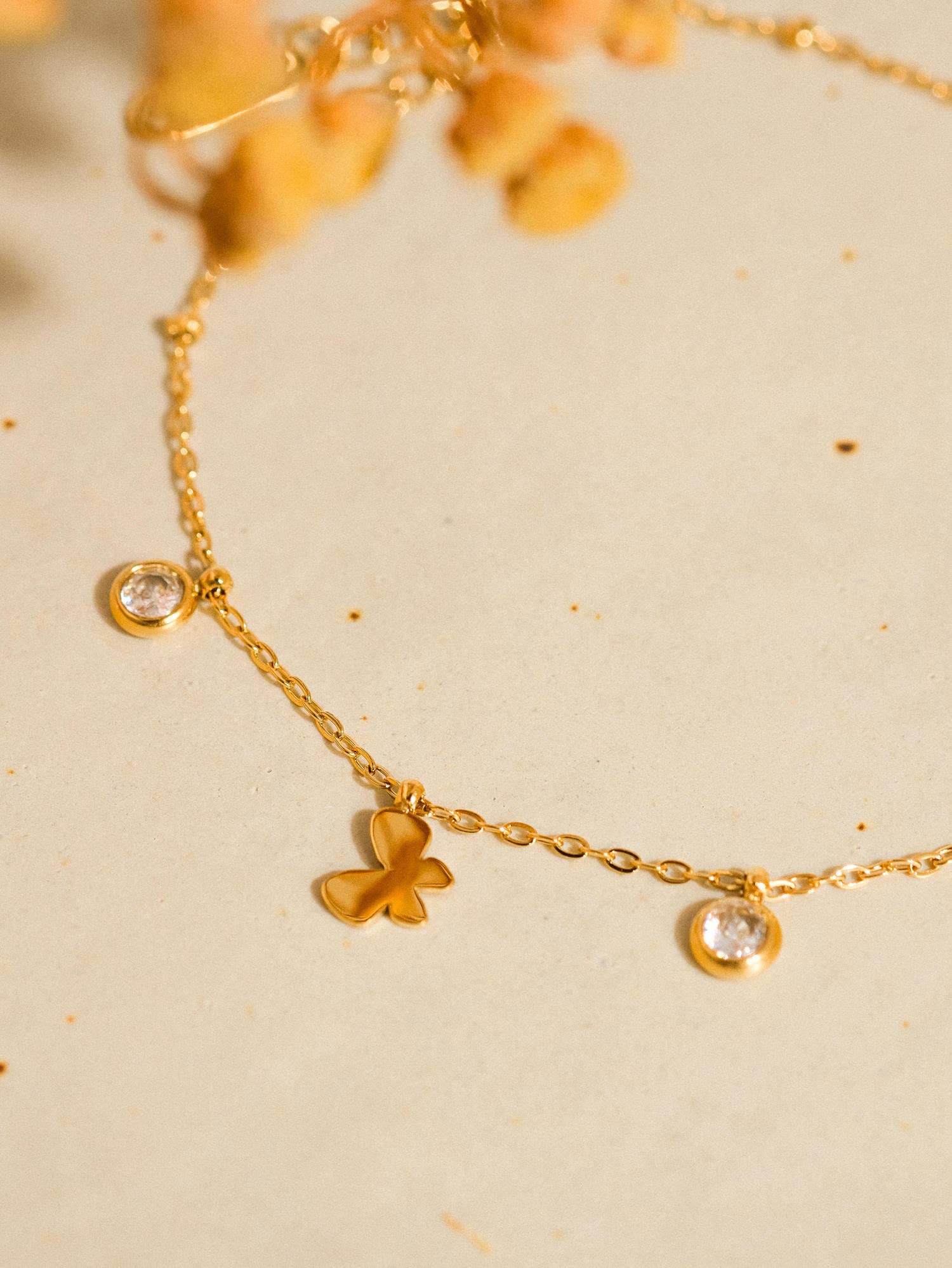 Jersey 18K Non-Tarnish Butterfly CZ Charm Bracelet