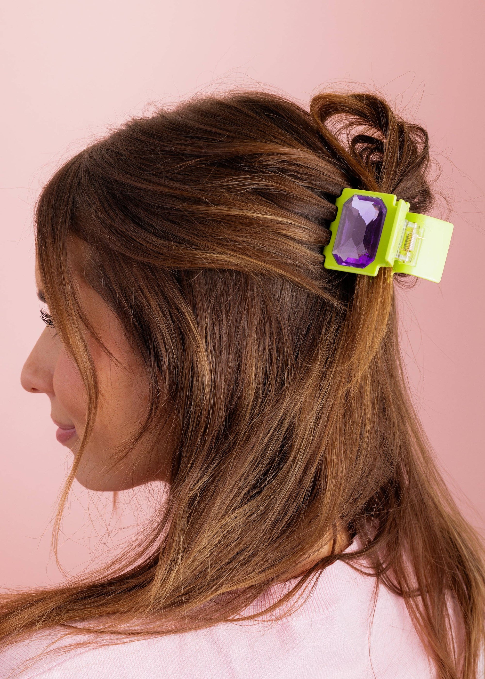 Claw Hair Clip - Small - Green w/ Purple Emerald Gemstones