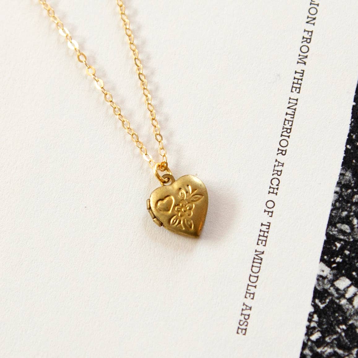 Vintage Tiny Brass Heart Locket Necklace